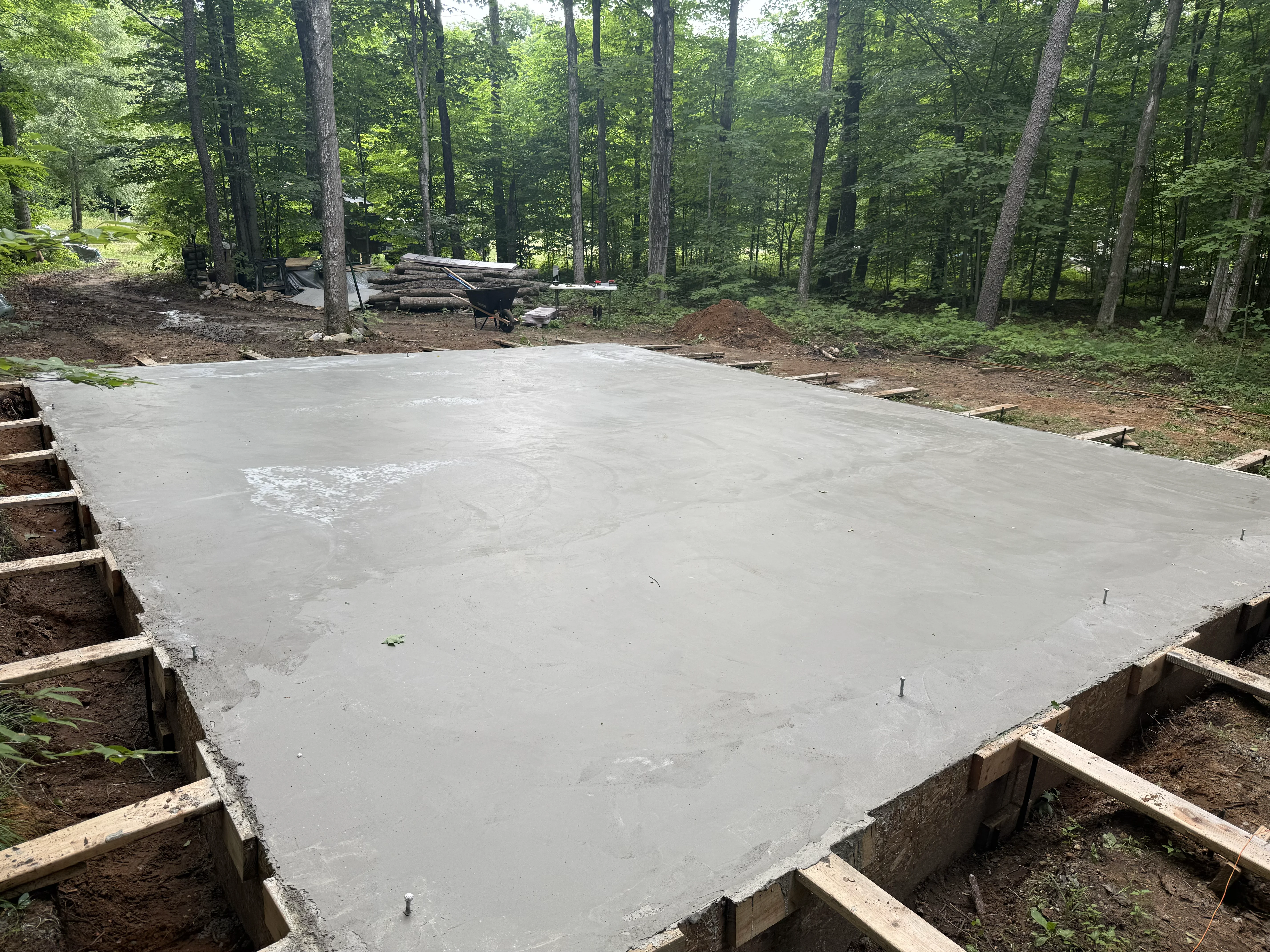 Freshly poured concrete slab viewed from above